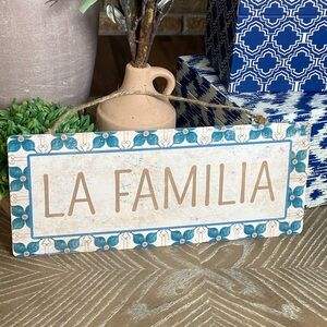 NEW! Vintage Inspired Mediterranean Floral Tile Metal La Familia Sign